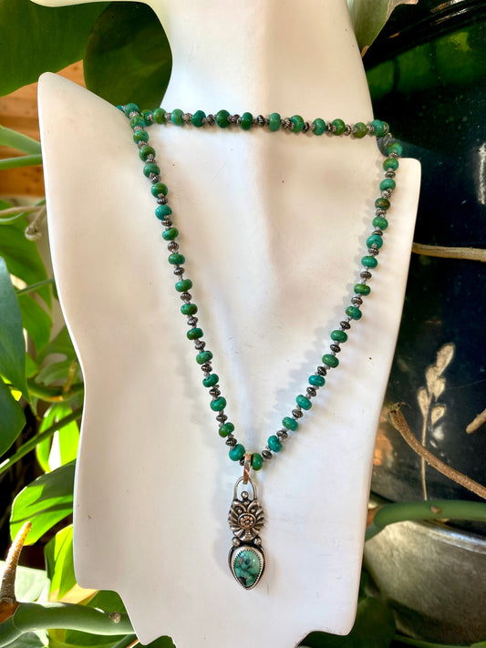 Free Spirit - Kingman Turquoise And Silver Beaded Chain With Matching Pendant
