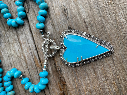 Large Kingman Turquoise Heart Beaded Necklace-Hearts Collection