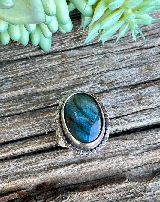 Labradorite And Sterling Silver Celestial Ring