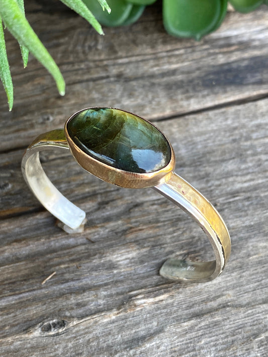 Golden Labradorite Mixed Metal Cuff Bracelet