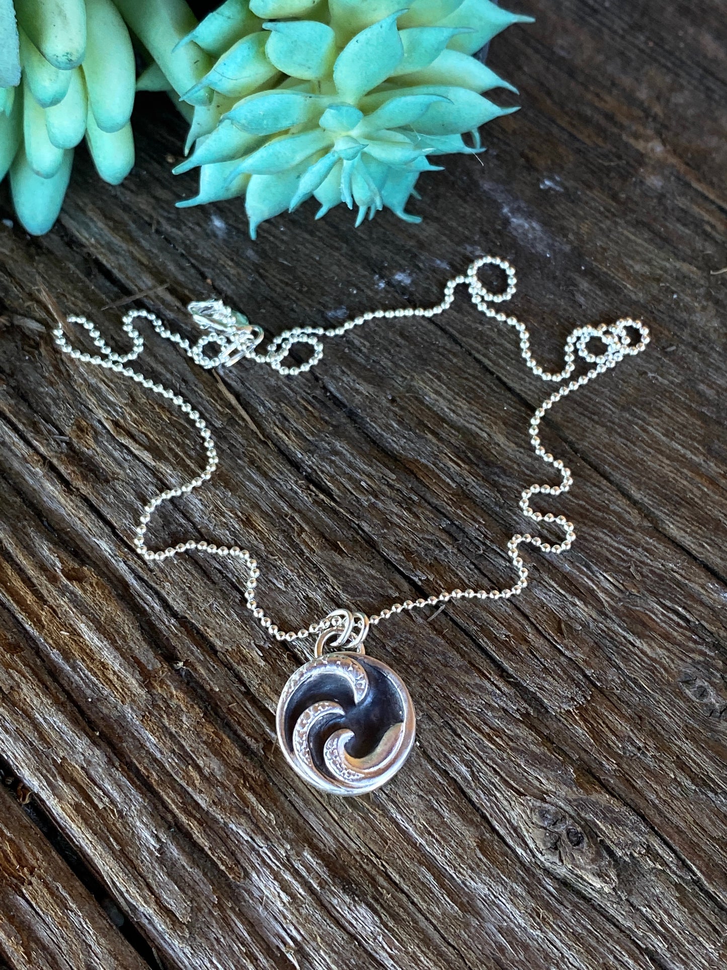 Ocean Wave Sterling Silver Small Pendant