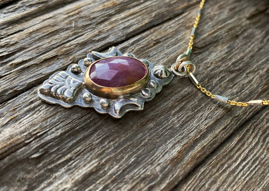 Beautiful Faceted Rose Cut Pink Sapphire In Sterling Silver And 14K Gold Filled