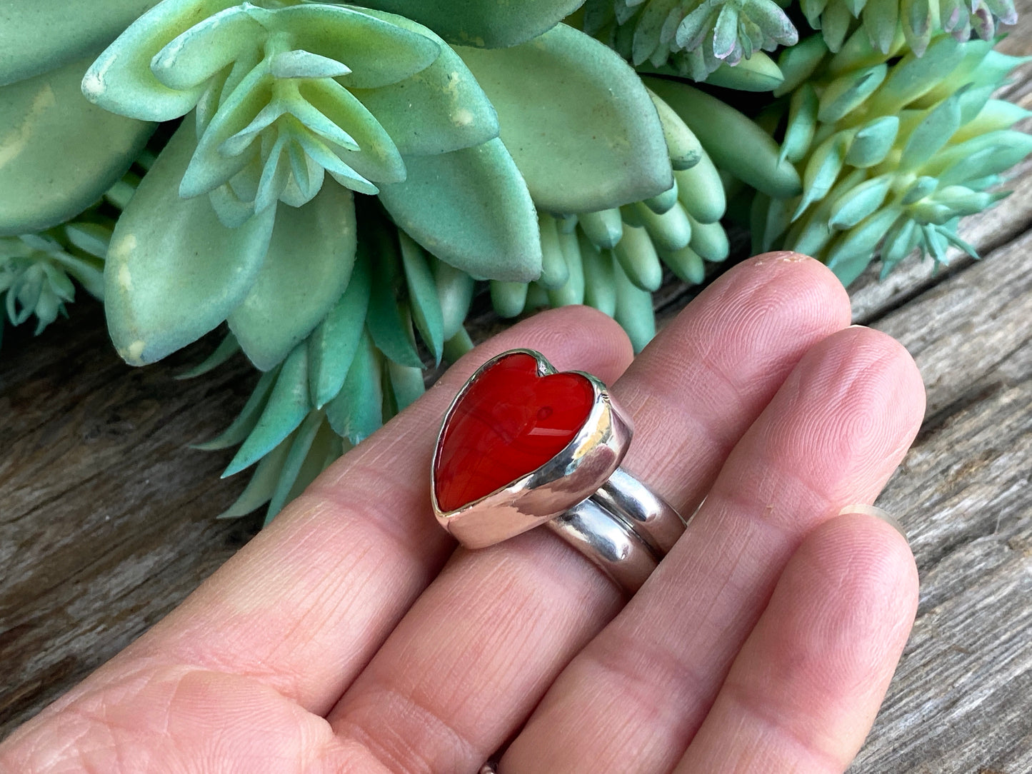 Red Hot Rosarita Heart And Sterling Silver Statement Ring