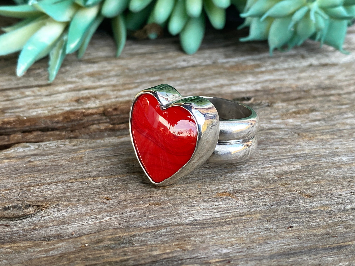 Red Hot Rosarita Heart And Sterling Silver Statement Ring