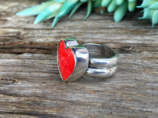 Red Hot Rosarita Heart And Sterling Silver Statement Ring