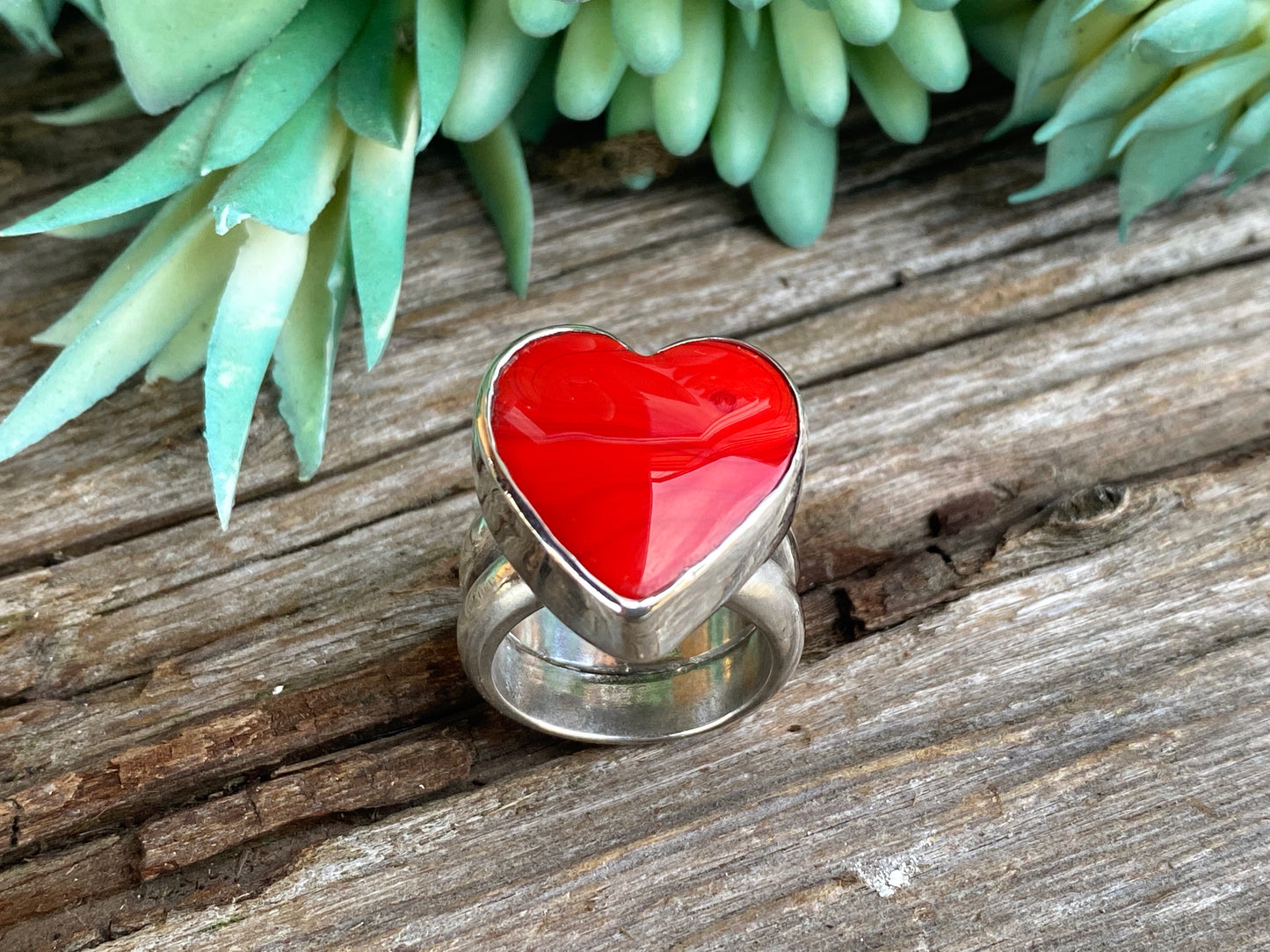 Red Hot Rosarita Heart And Sterling Silver Statement Ring