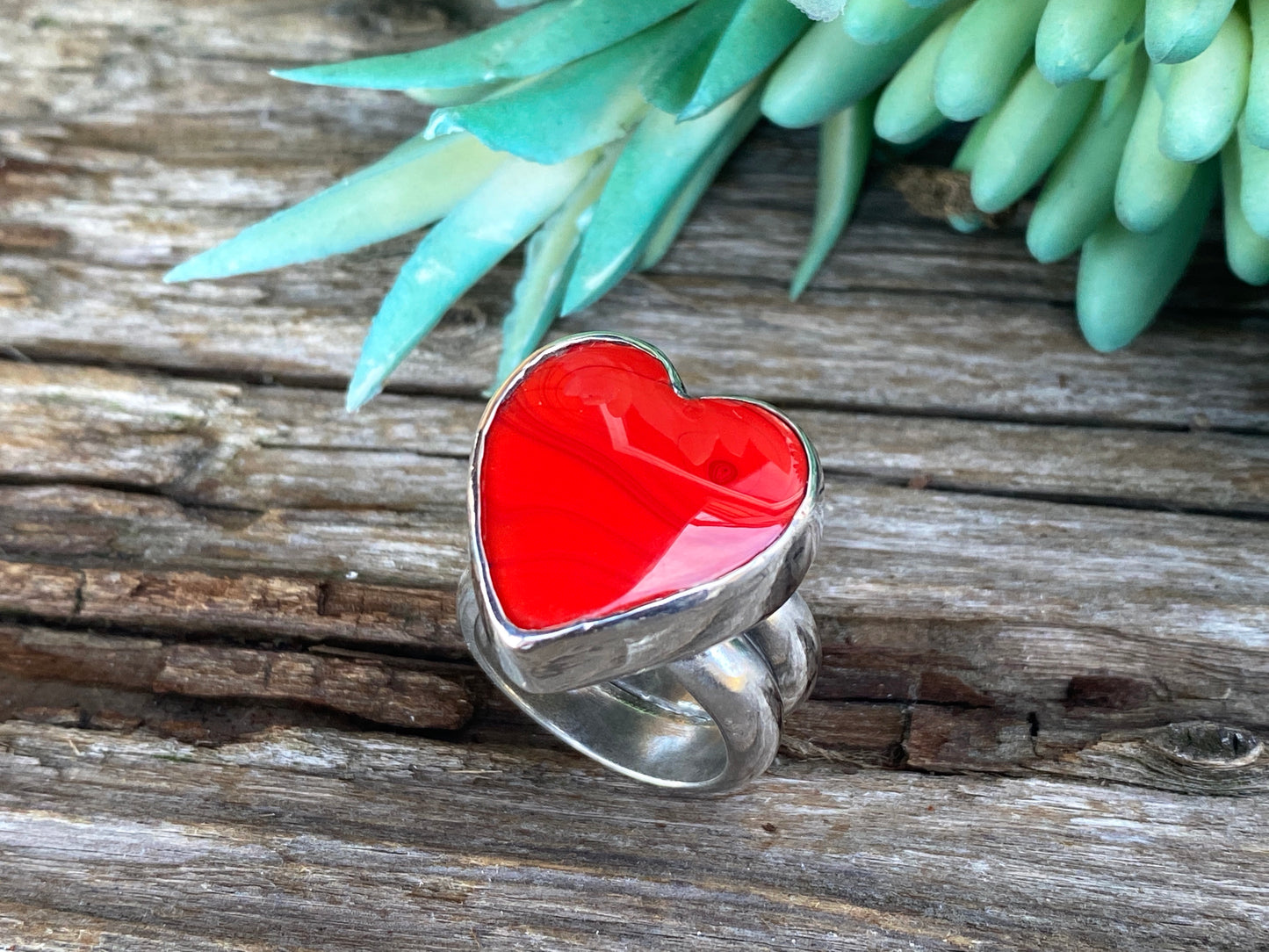 Red Hot Rosarita Heart And Sterling Silver Statement Ring