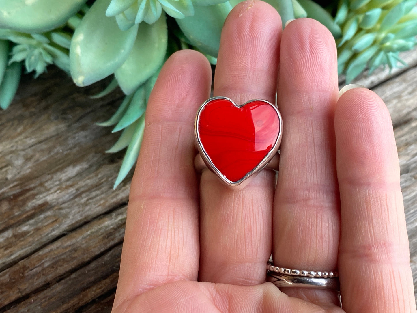 Red Hot Rosarita Heart And Sterling Silver Statement Ring