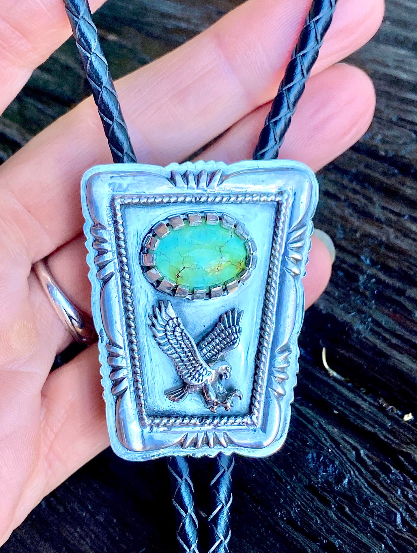 Sterling Silver And Carico Lake Turquoise Bolo Tie