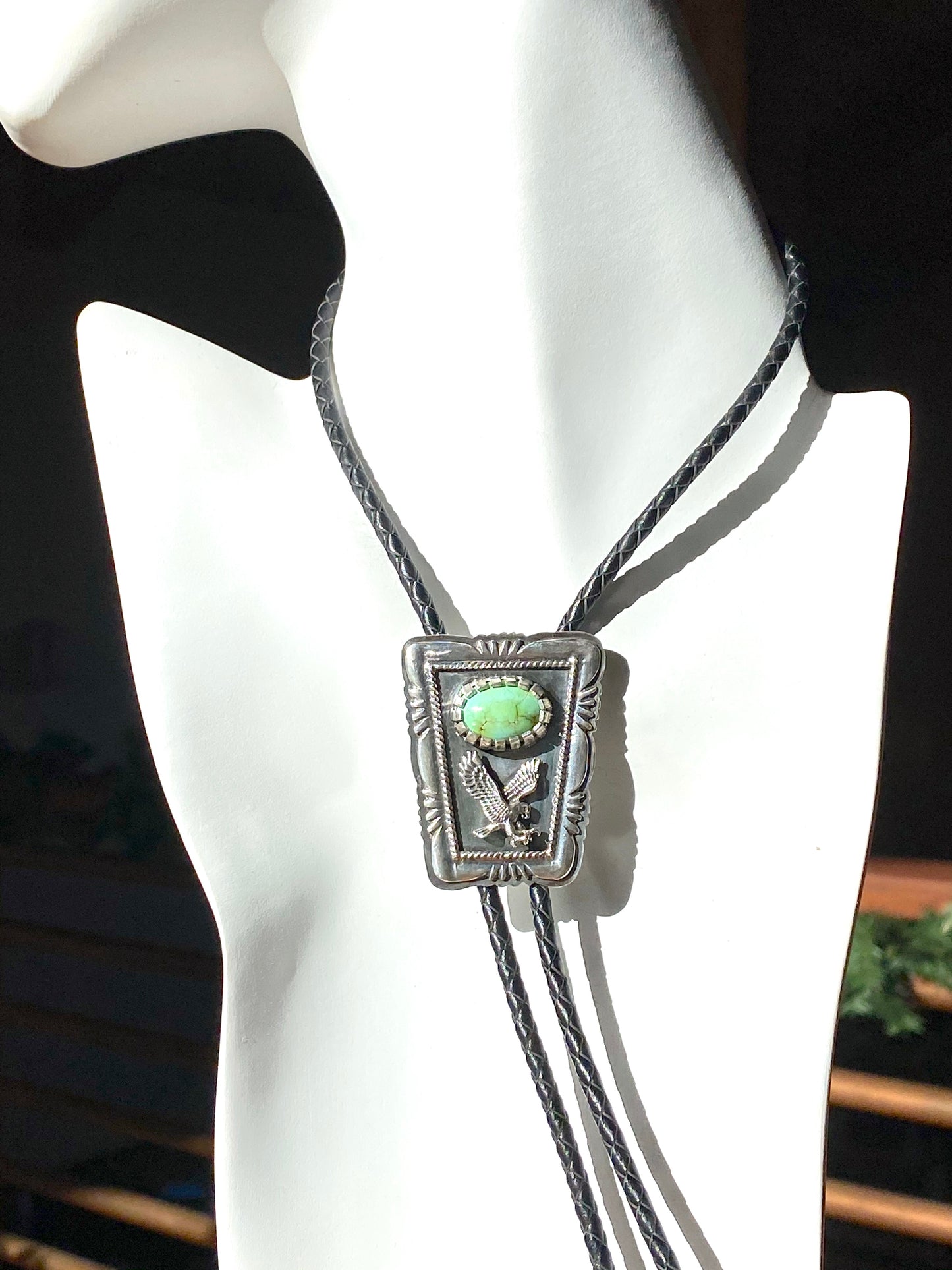 Sterling Silver And Carico Lake Turquoise Bolo Tie