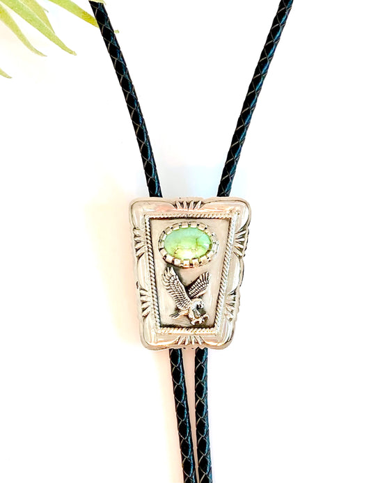 Sterling Silver And Carico Lake Turquoise Bolo Tie