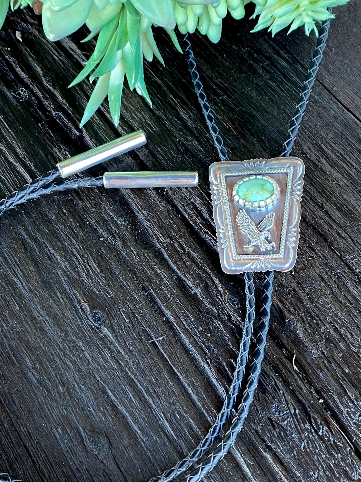 Sterling Silver And Carico Lake Turquoise Bolo Tie