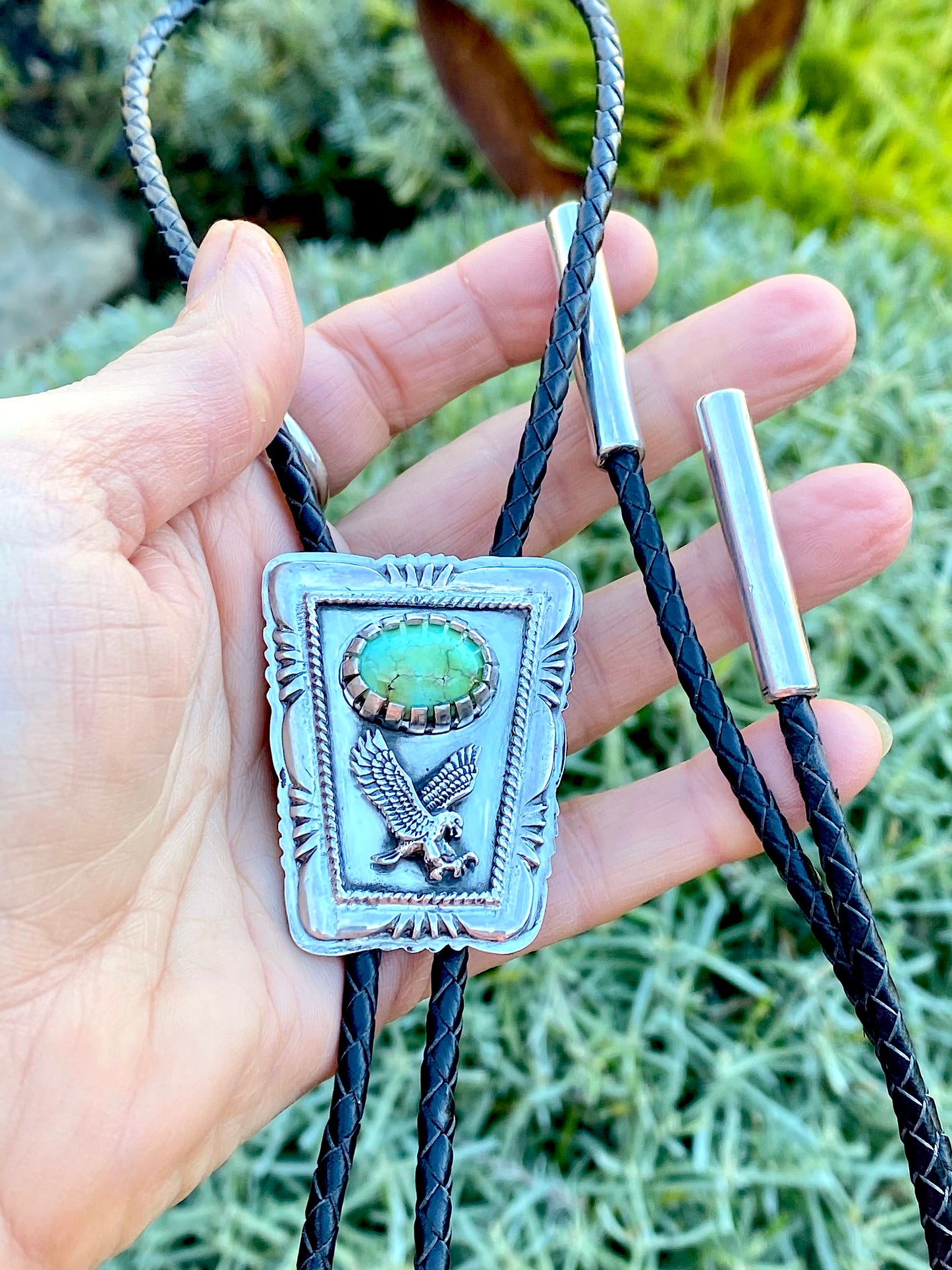 Sterling Silver And Carico Lake Turquoise Bolo Tie
