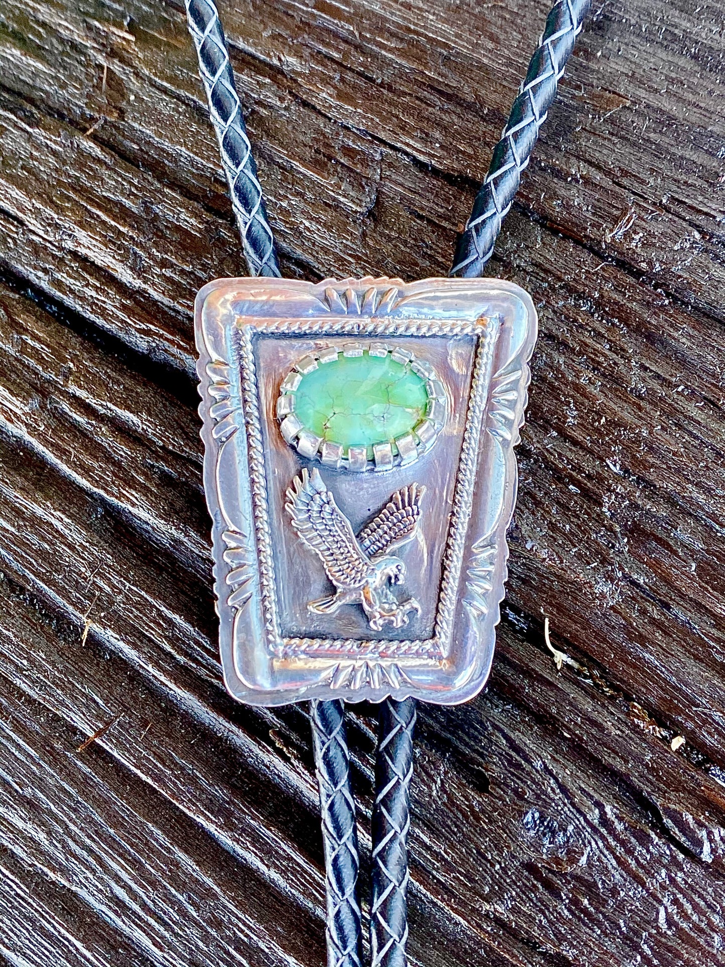 Sterling Silver And Carico Lake Turquoise Bolo Tie