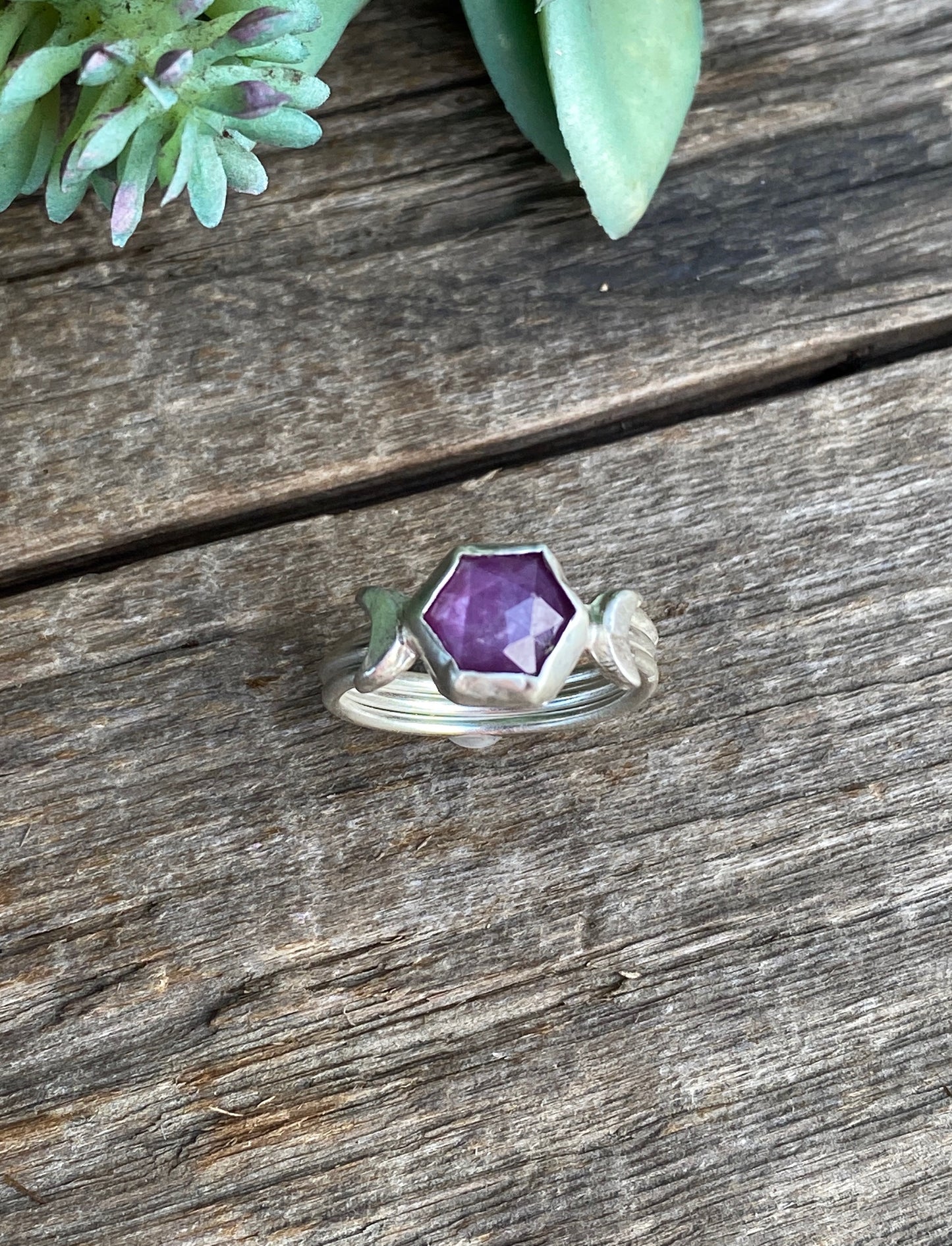 Luna Ring - Sterling Silver Star Sapphire Hexagon Moon Ring