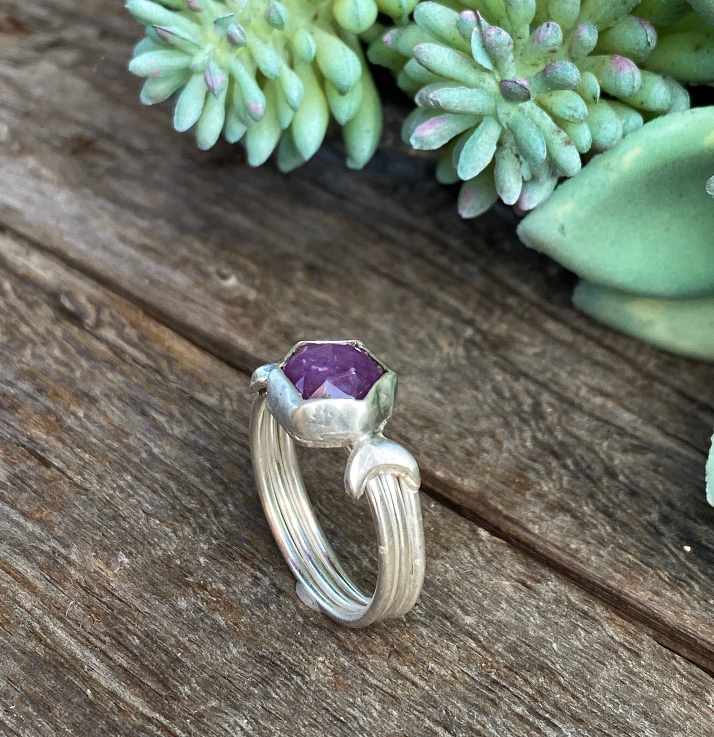 Luna Ring - Sterling Silver Star Sapphire Hexagon Moon Ring