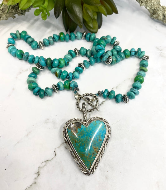 Kingman Turquoise Heart Roped In Twisted Sterling Silver Pendant