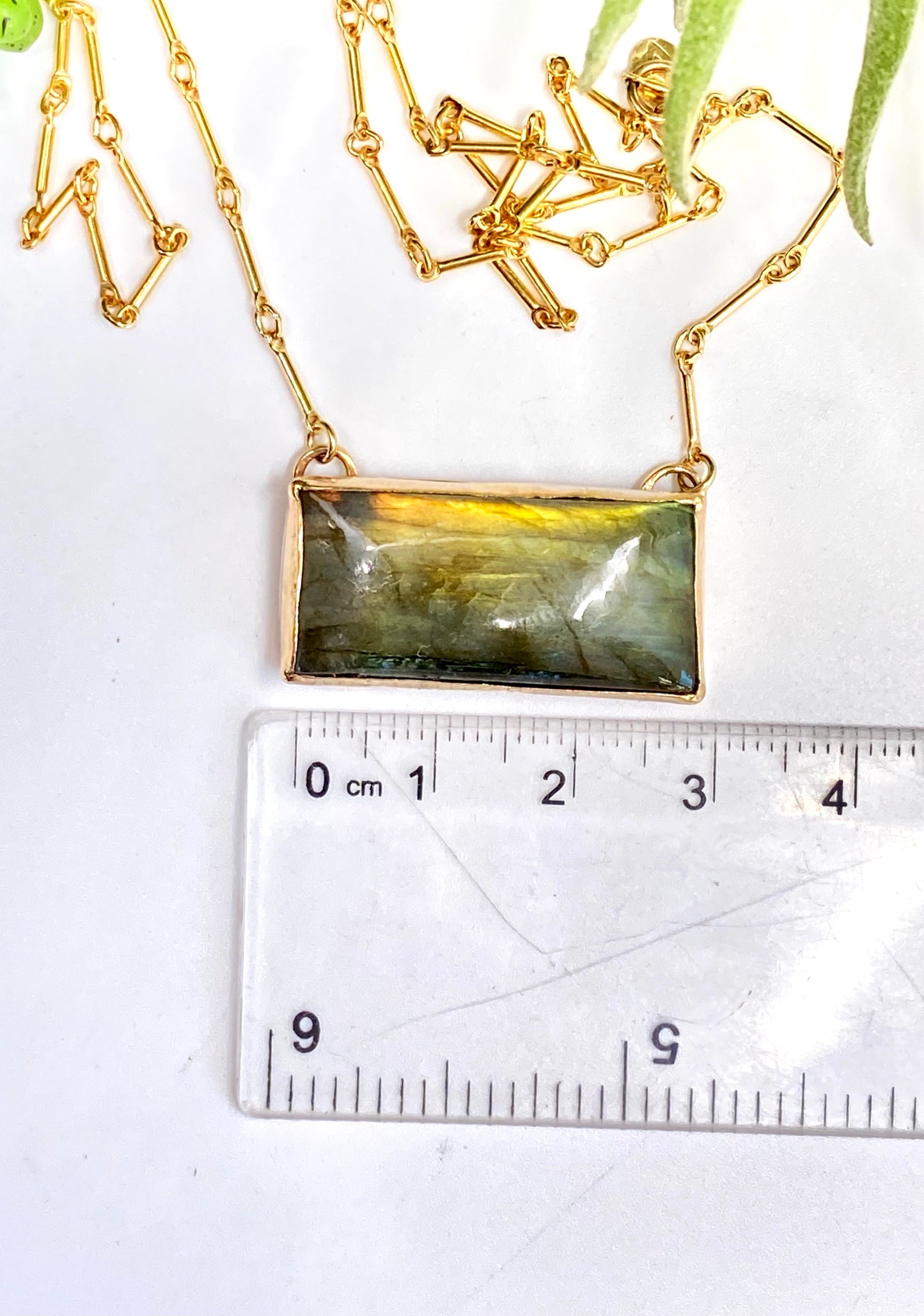 gold labradorite bar necklace