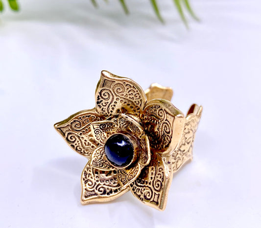 gold lotus flower power statement ring