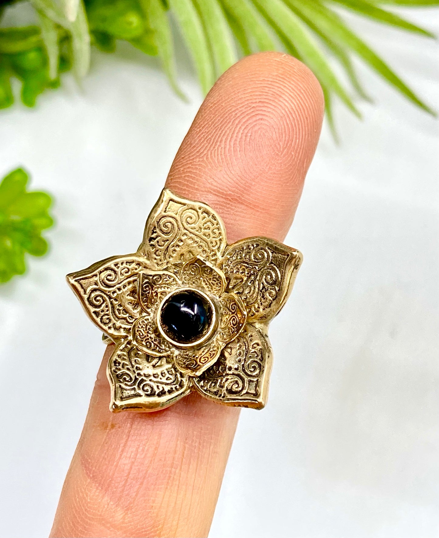 gold lotus flower power statement ring
