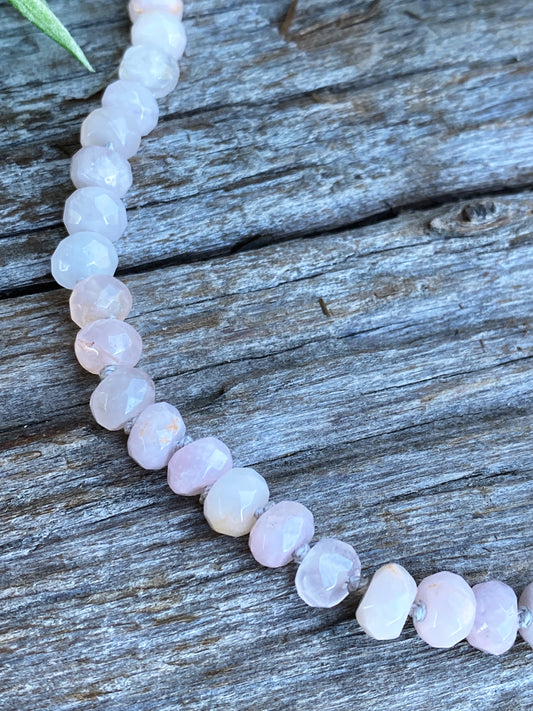 Pink Rose Quartz Gemstone Hand knotted Silk Necklace
