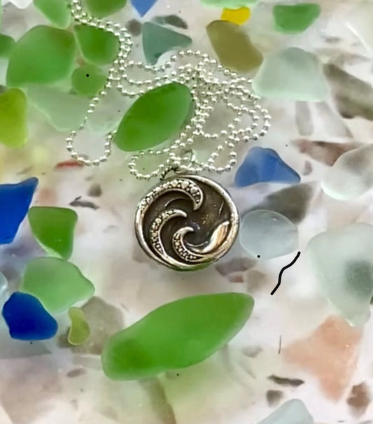 Ocean Wave Sterling Silver Small Pendant