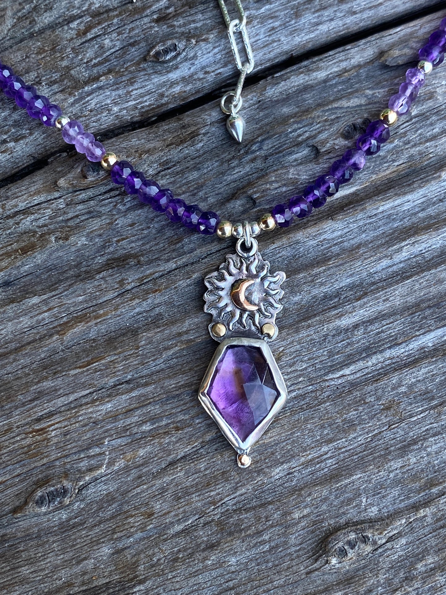 Amethyst Shoot For The Moon Sterling And Gold Pendant