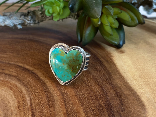 Turquoise Heart Statement Ring, Silver turquoise heart, turquoise silver, royston turquoise heart, unique silver heart turquoise ring stylish