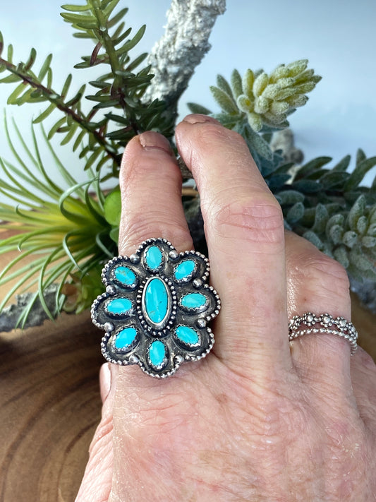 Kingman Turquoise Cluster Ring