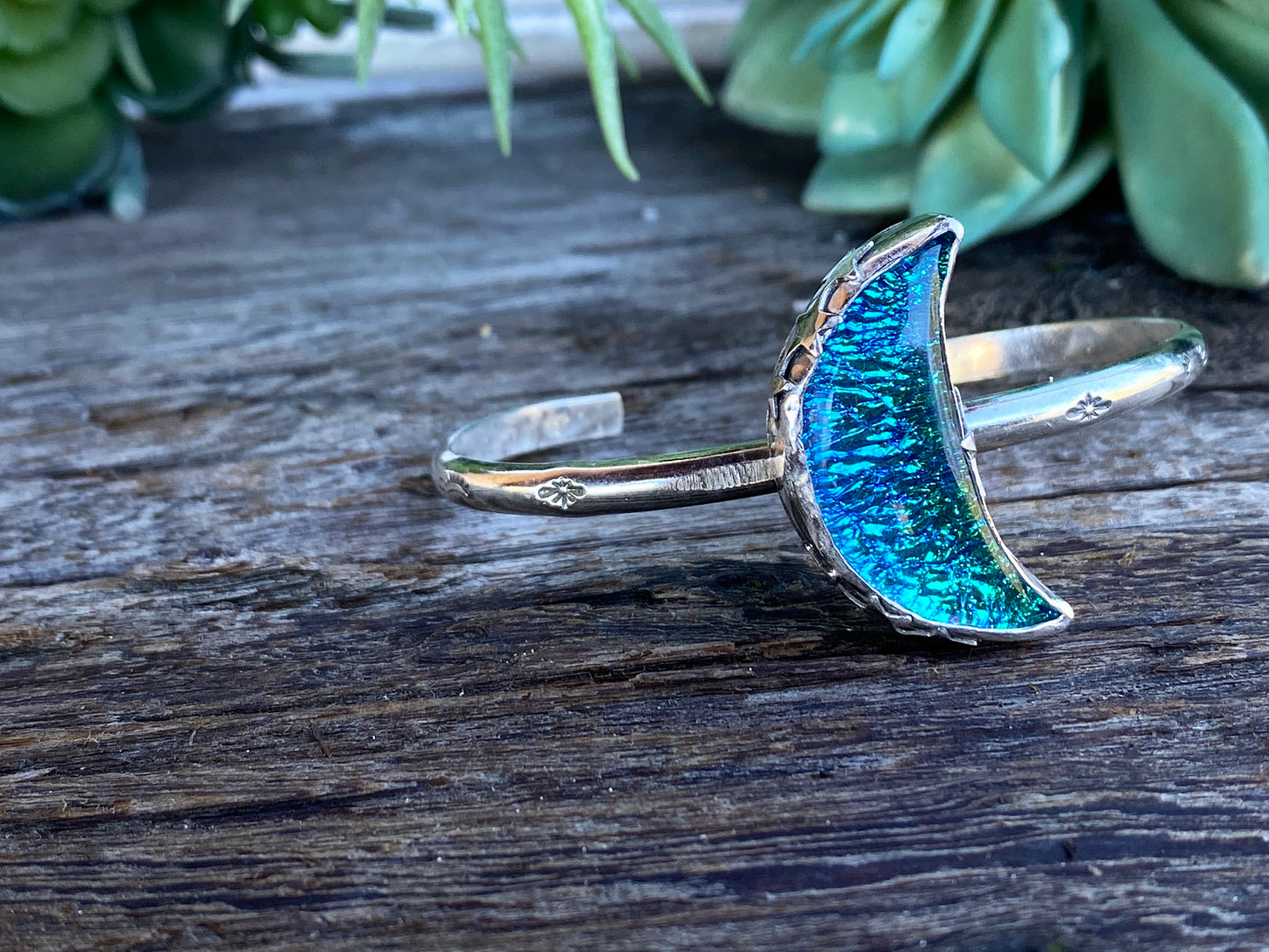 Opalite Moon Galaxy Cuff Bracelet - Sterling Silver Moon Bracelet
