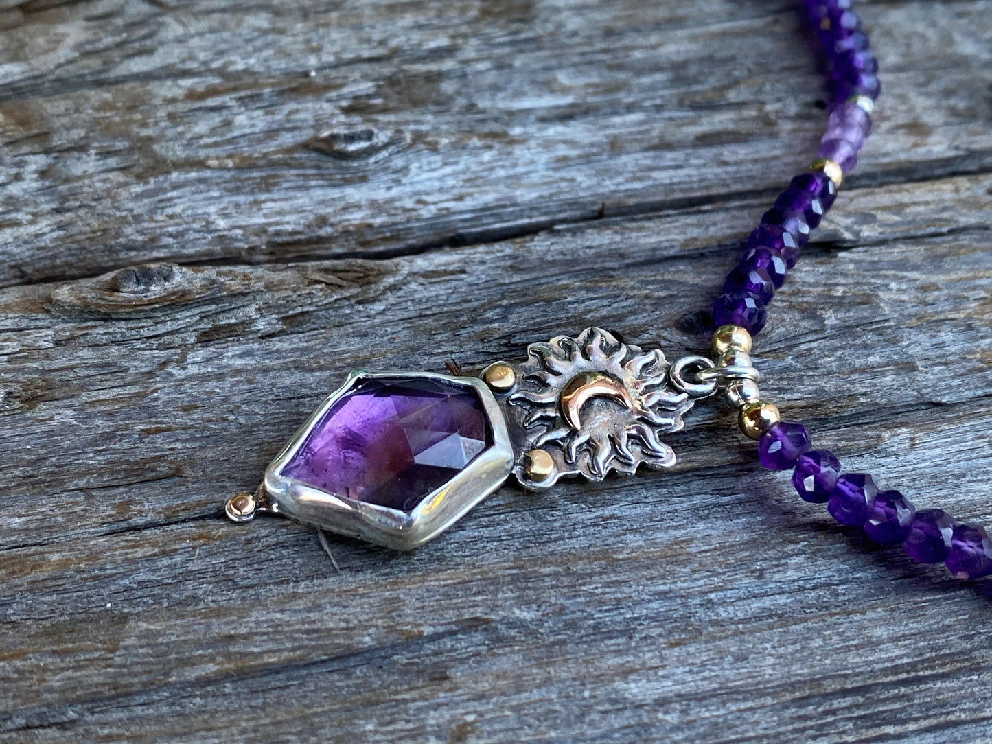 Amethyst Shoot For The Moon Sterling And Gold Pendant