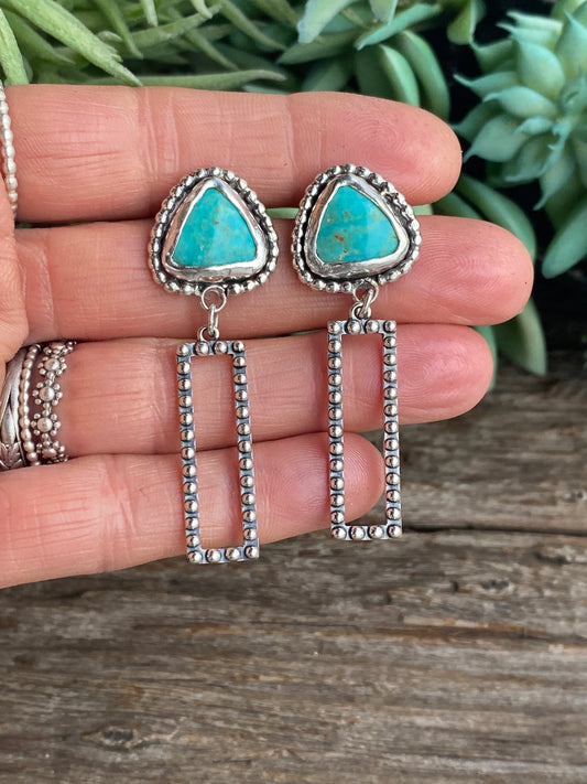 Sterling And Turquoise Beaded Post Dangle Earrings