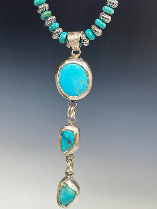 3 Stone Kingman Turquoise And Sterling Silver Lariat Necklace