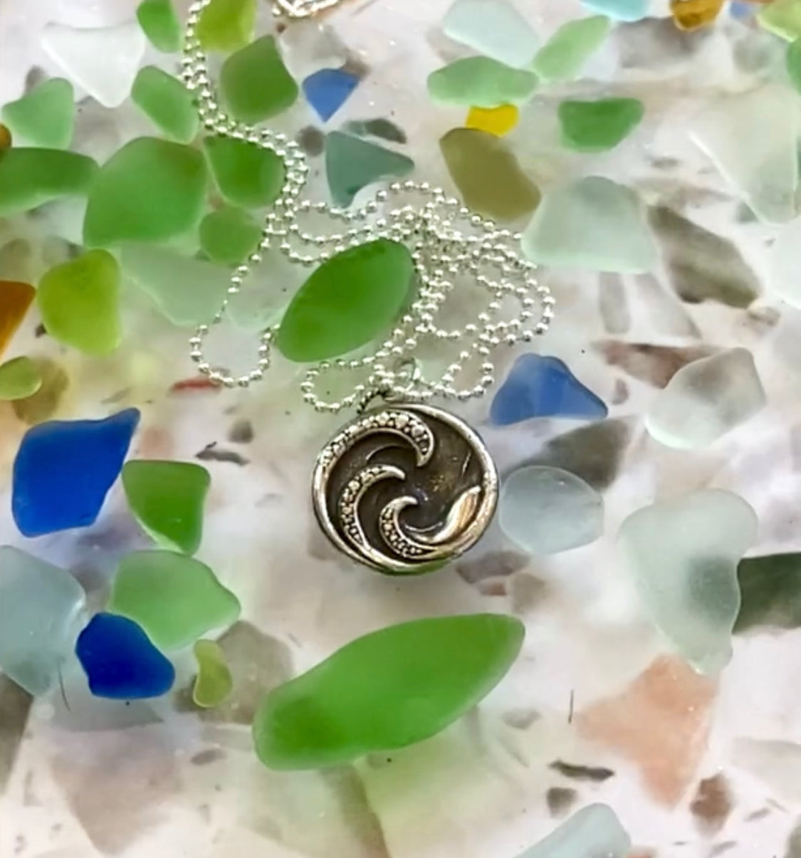 Ocean Wave Sterling Silver Small Pendant