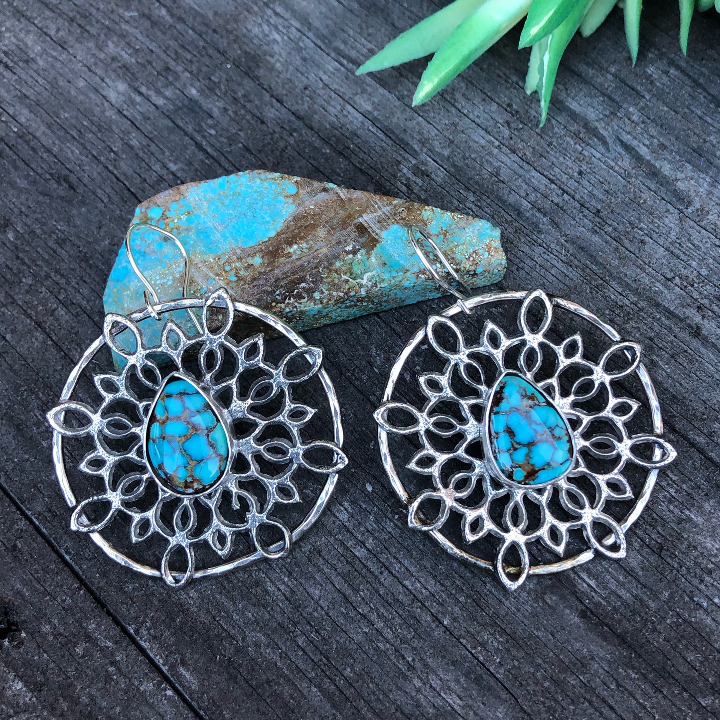 Sterling Silver And Turquoise Snowflake Earrings
