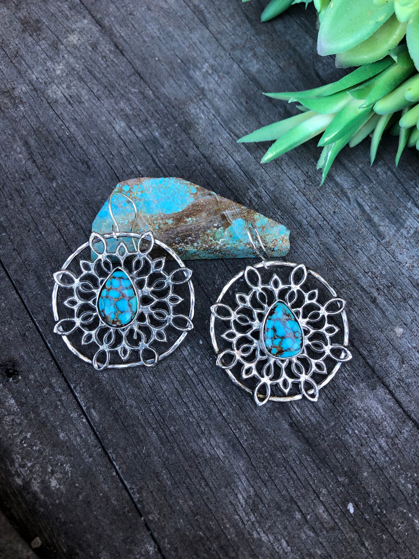 Sterling Silver And Turquoise Snowflake Earrings