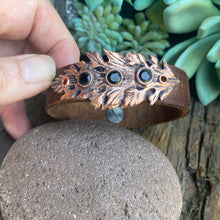 Load image into Gallery viewer, Vintage Leather And Copper Leaf Cuff Bracelet.
