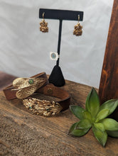 Load image into Gallery viewer, Sterling Silver, Vintage Leather and Emerald Leaf Cuff Bracelet
