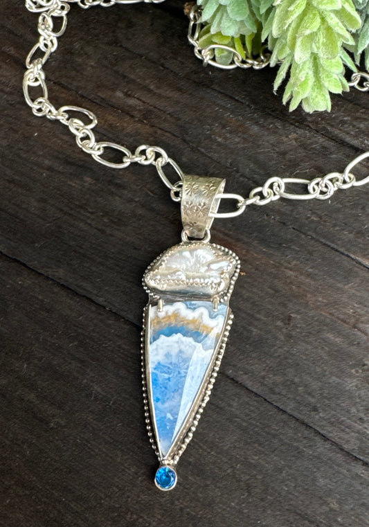 Blue Sky Agate, Pearl And topaz Cloud Necklace