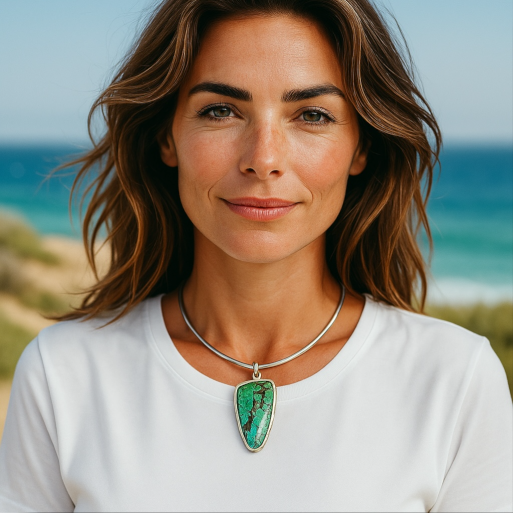 Turquoise And Sterling Silver Cuff Style Necklace