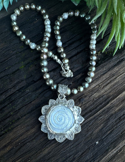 Guardian Of The Sea - Black Pearl Medallion Necklace.