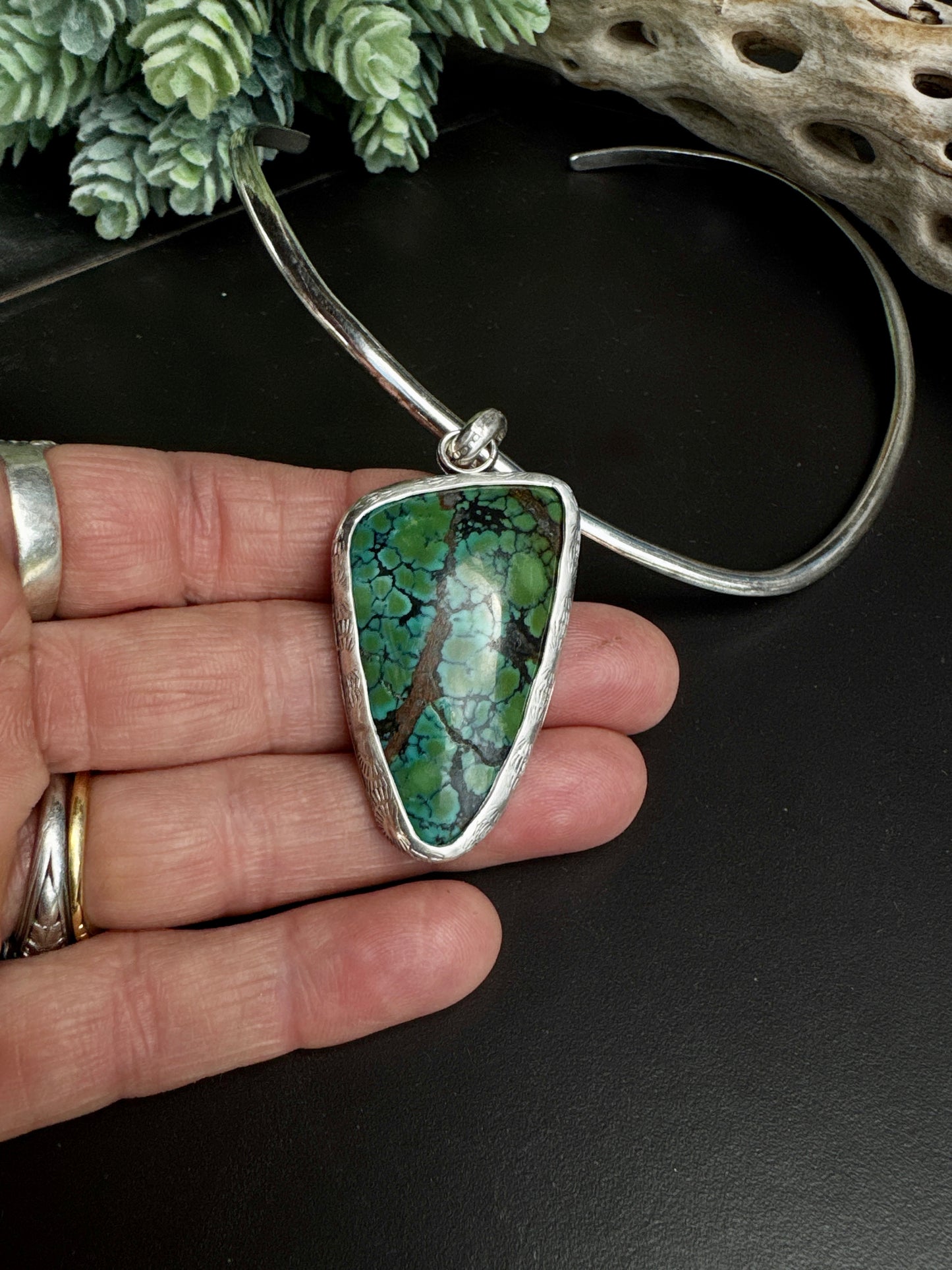 Turquoise And Sterling Silver Cuff Style Necklace