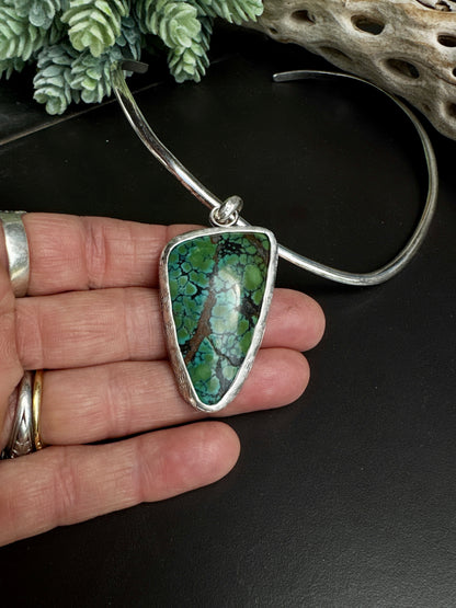 Turquoise And Sterling Silver Cuff Style Necklace