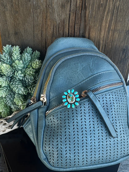 Kingman Turquoise & Sterling Silver Cluster Keychain Purse clip