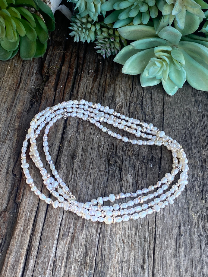 Moonlight - Freshwater Seed Pearls And Sterling Sliver Multi Strand Necklace Or Wrap Bracelet.