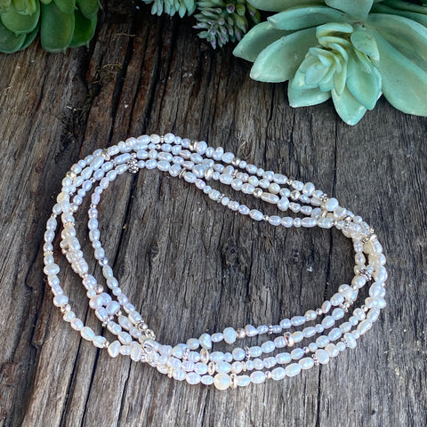 Moonlight - Freshwater Seed Pearls And Sterling Sliver Multi Strand Necklace Or Wrap Bracelet.