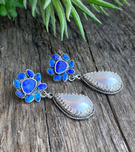 Load image into Gallery viewer, Australian Blue Opal Doublets And Freshwater Pearl Drop Earrings In Sterling Silver
