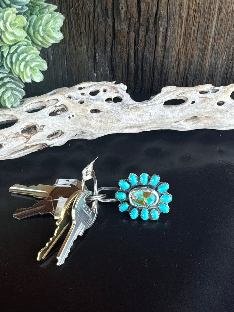 Kingman Turquoise & Sterling Silver Cluster Keychain Purse clip