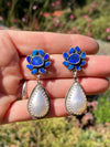 Australian Blue Opal Doublets And Freshwater Pearl Drop Earrings In Sterling Silver