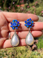 Load image into Gallery viewer, Australian Blue Opal Doublets And Freshwater Pearl Drop Earrings In Sterling Silver
